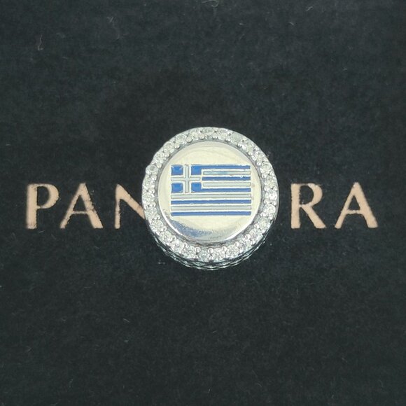 Pandora Greece Flag Charm Bead Exclusive Travel Pendant S925 Silver with box - Picture 1 of 6